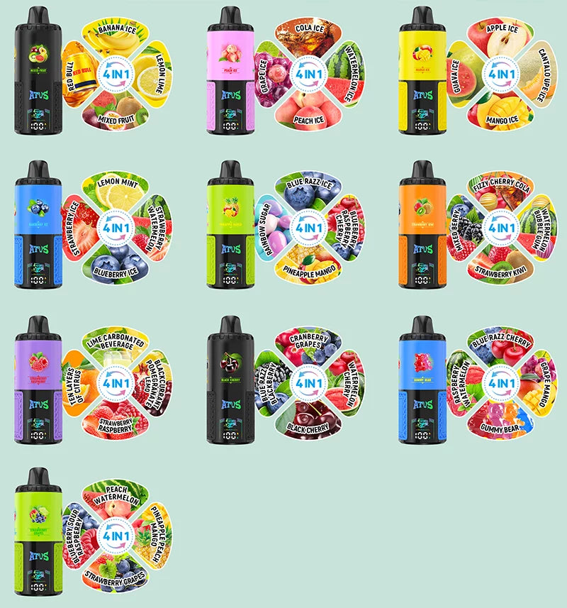 ATVS Disposable 60 000 zaciągnięć: 4-w-1 smakowy, ładowalny, jednorazowy e-papieros z wyświetlaczem LED